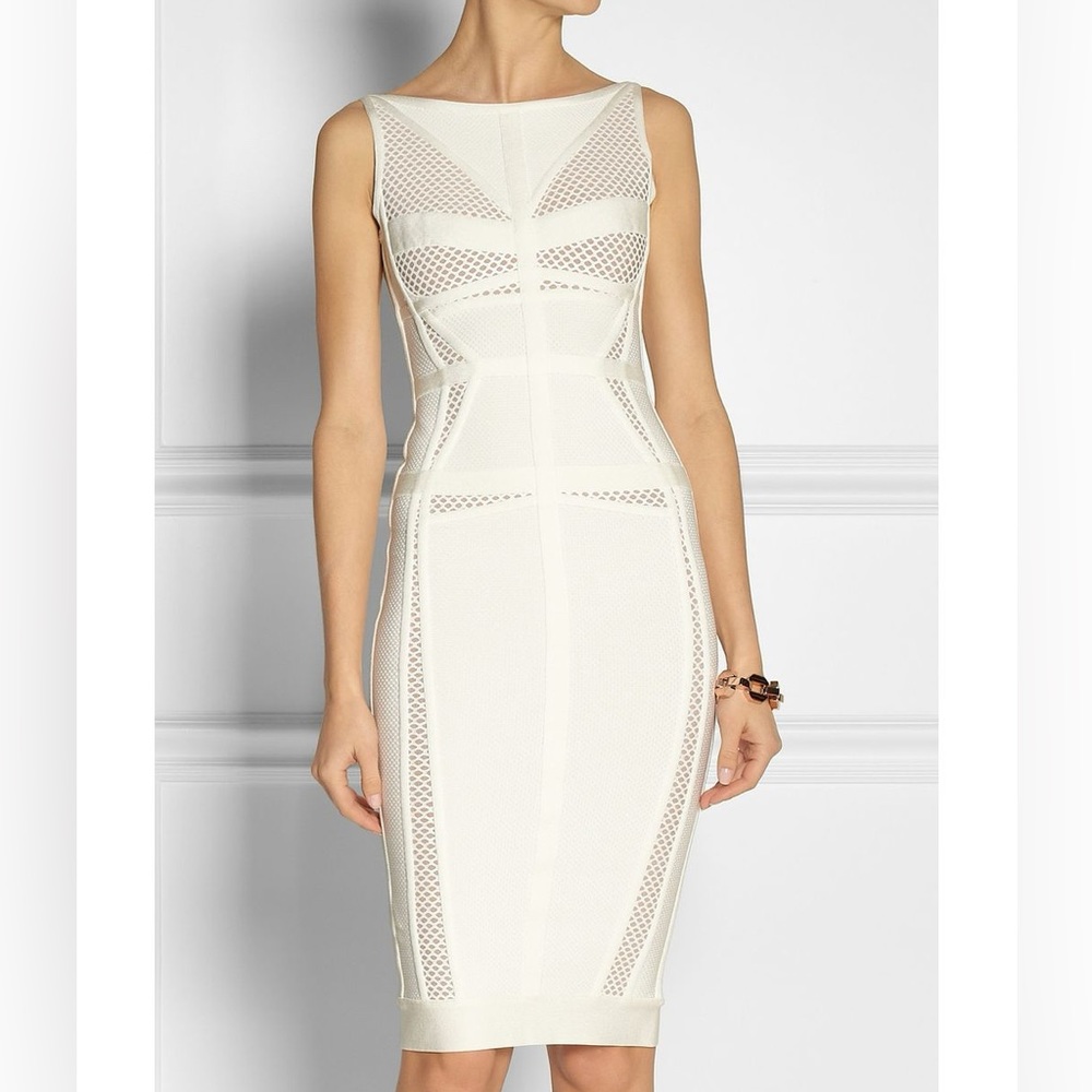 Herve Leger Cocktail Dress Bridal Shower - Sheath with Mesh Inserts - Picture 2 of 11